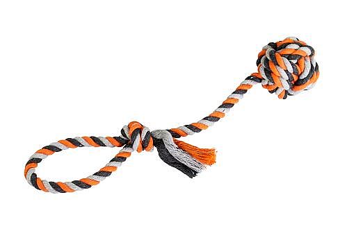 HHD preťahovadlo s bavlnenou loptou 7cm, 38cm/130g šedá, oranžová, tm.šedá